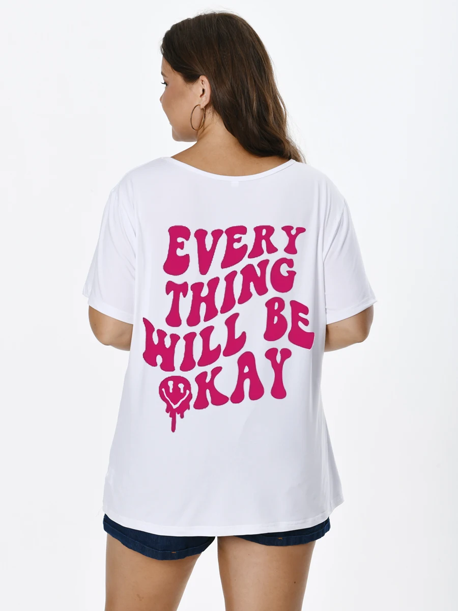 

Plus Size Women T-shirt With Letters Print O-neck Short Sleeve Tops for FEMMES Large Tunics Blouses Mujeres Talla 22061002
