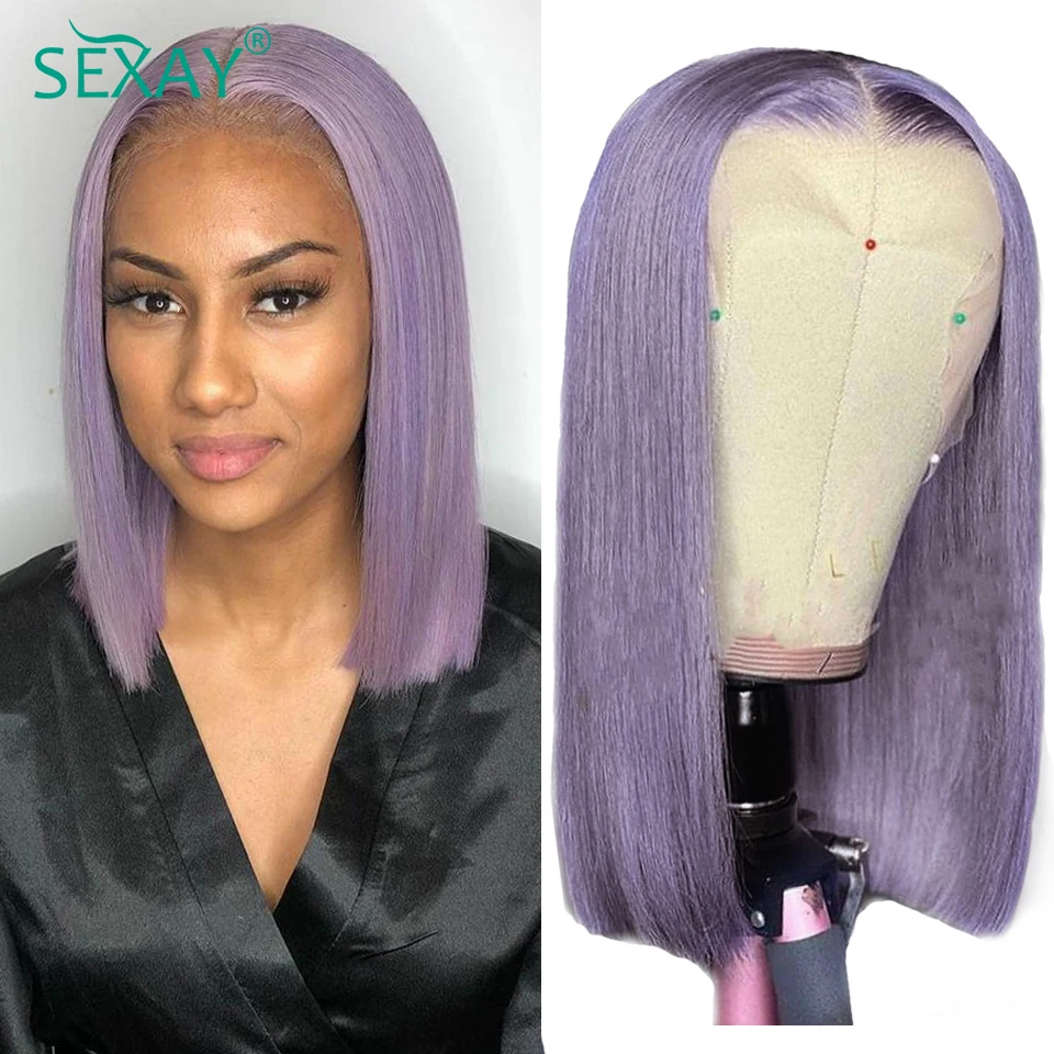 Sexay Ash Purple Short Bob Wig Lace Front Human Hair Wigs Raw Indian Bone Straight Hair 4x4 13x4 Lace Front Wigs Pre Plucked