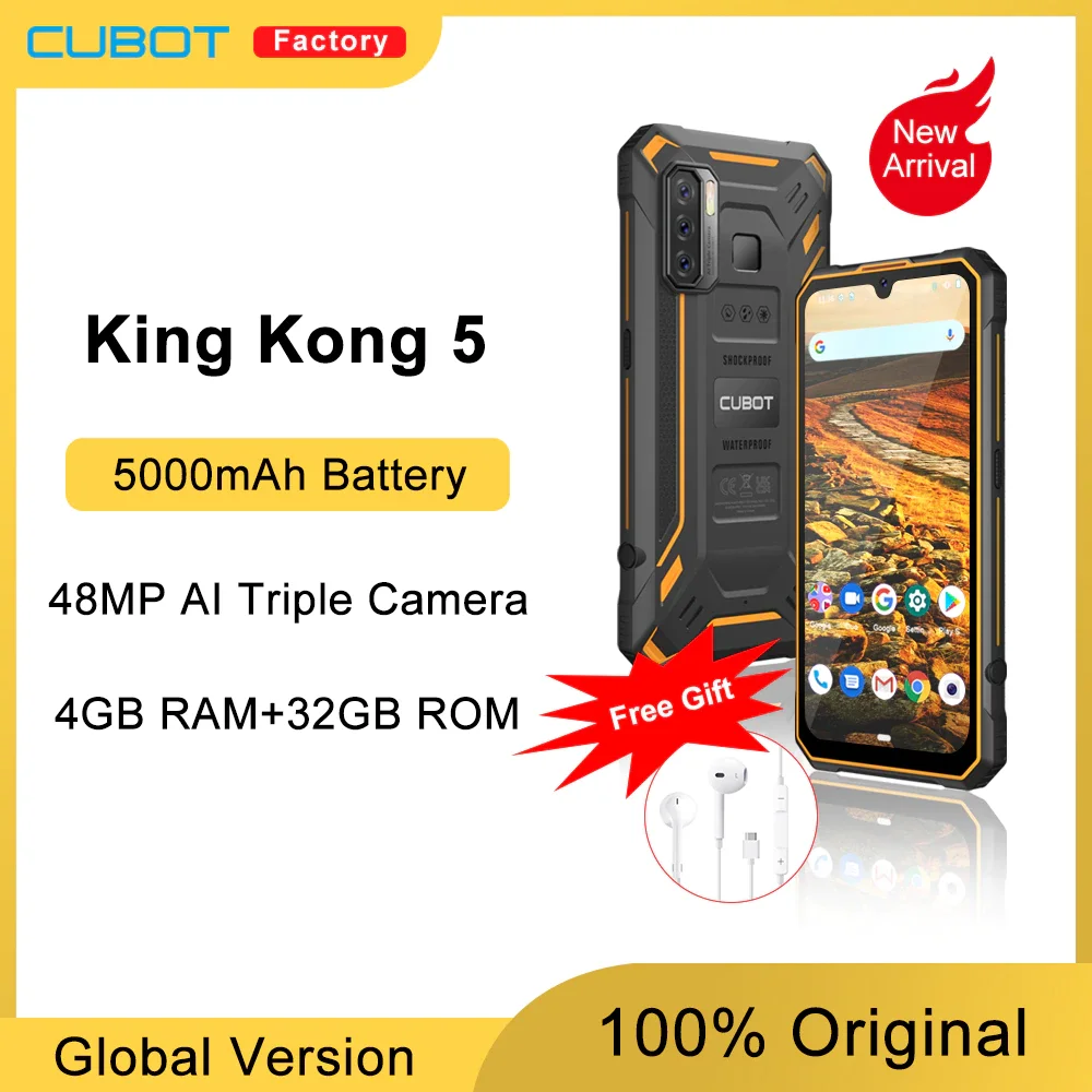 New Cubot KingKong 5 Smartphone 5000mAh Rugged Phone IP68 Waterproof 48MP Triple Camera Android 11 NFC 4GB+32GB FACE ID Unlock