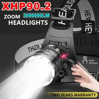 3000000 lumens upgrade headlamp sensor xhp90 headlight with built in battery flashlight usb rechargeable head lamp torch lantern