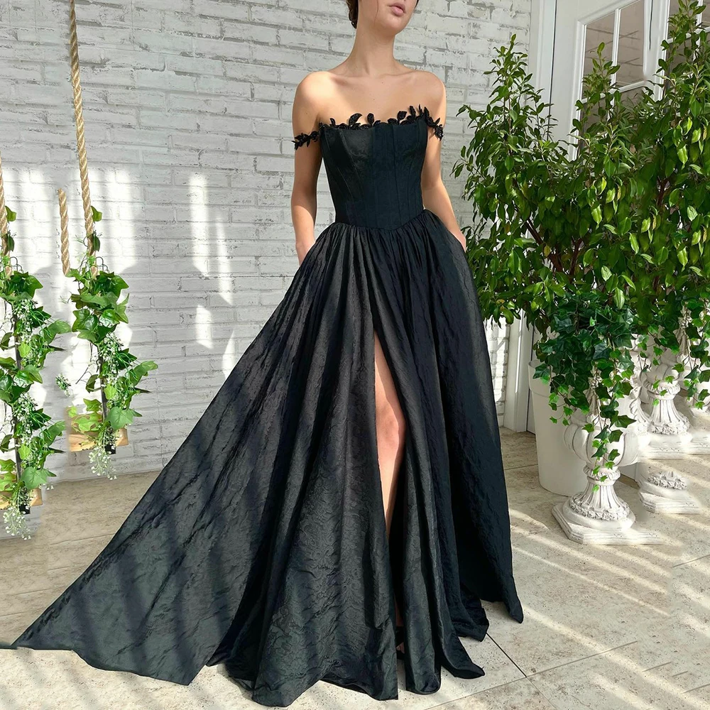 

A-Line Boat Neck HF379 Evening Party Dress For Women Sleeveless Elegant Charming Side Slit Gowns Vestidos De Noche Robes Soirée
