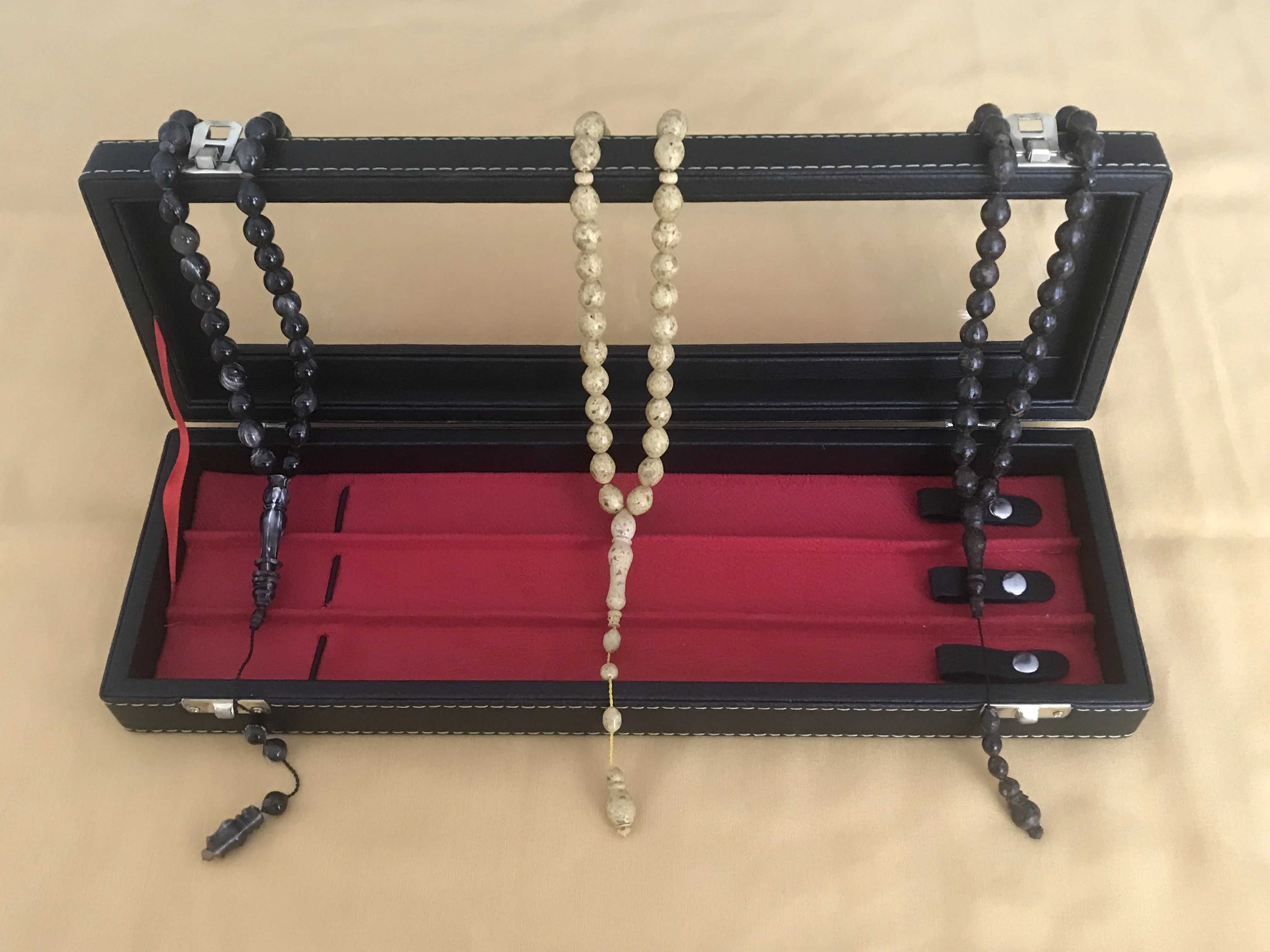 Special Rosary Box 3 Pieces Ginger, Cinnamon Scented Rosary, Buffalo Horn Rosary, Glass Leather Box