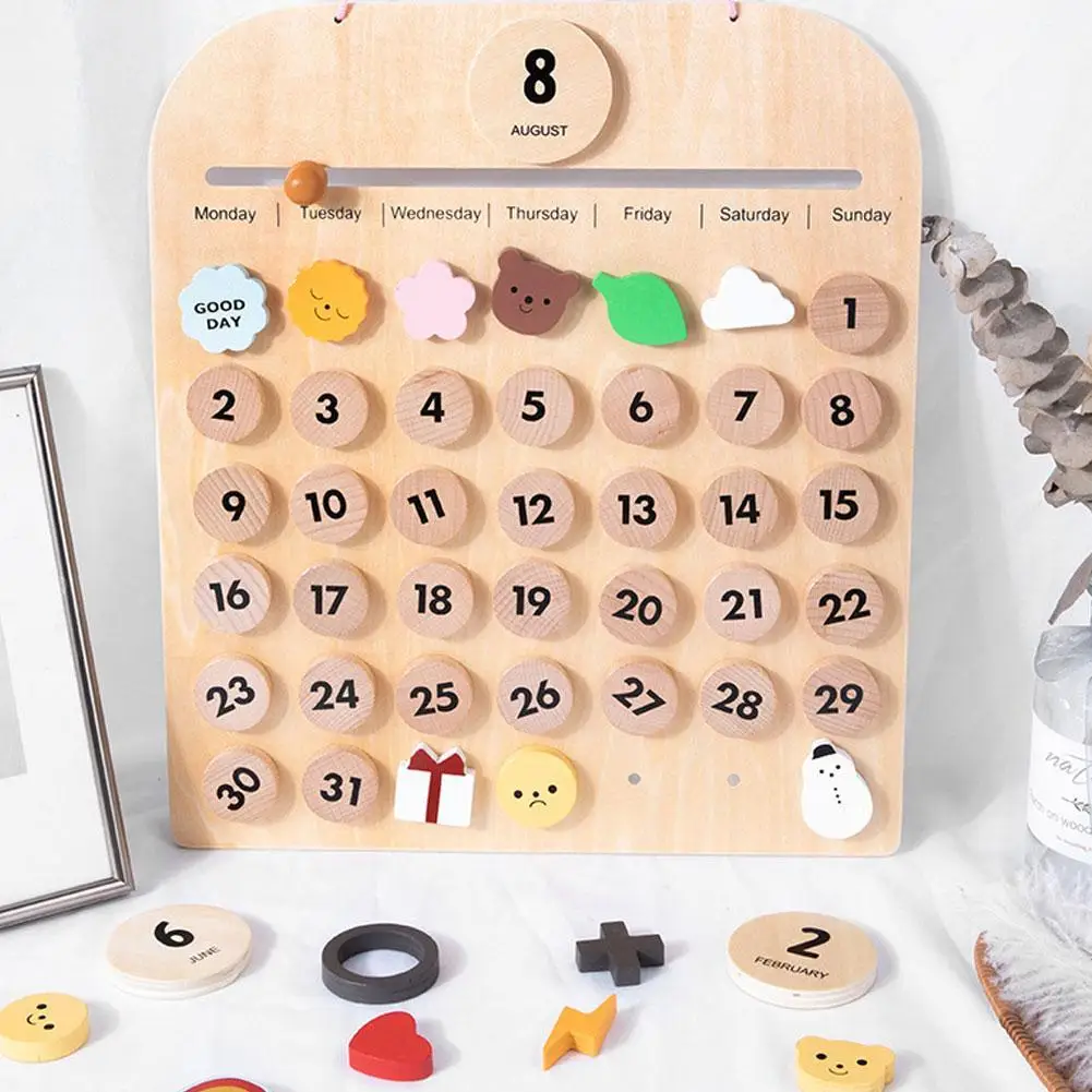 

Wooden Wall Calendar Date Days Weather Active Learning Family Time for Kid Homeschool Toys X9V0