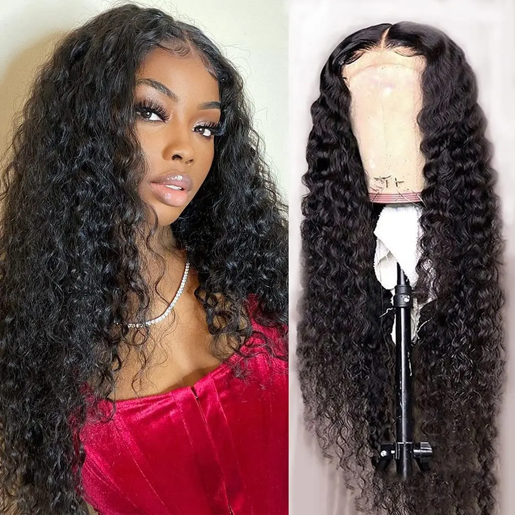 

Water Wave 4x4 Lace Closure Wigs Glueless Pre Plucked Hairline Brazilian Remy Hair Wet and Wavy Human Hair Wigs for Black Women