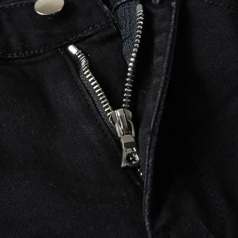 Black Men's Distressed Denim Pants Streetwear Korean Fashion Style Slim Fit Painted Skinny Stretch Graffiti Destroyed Jeans