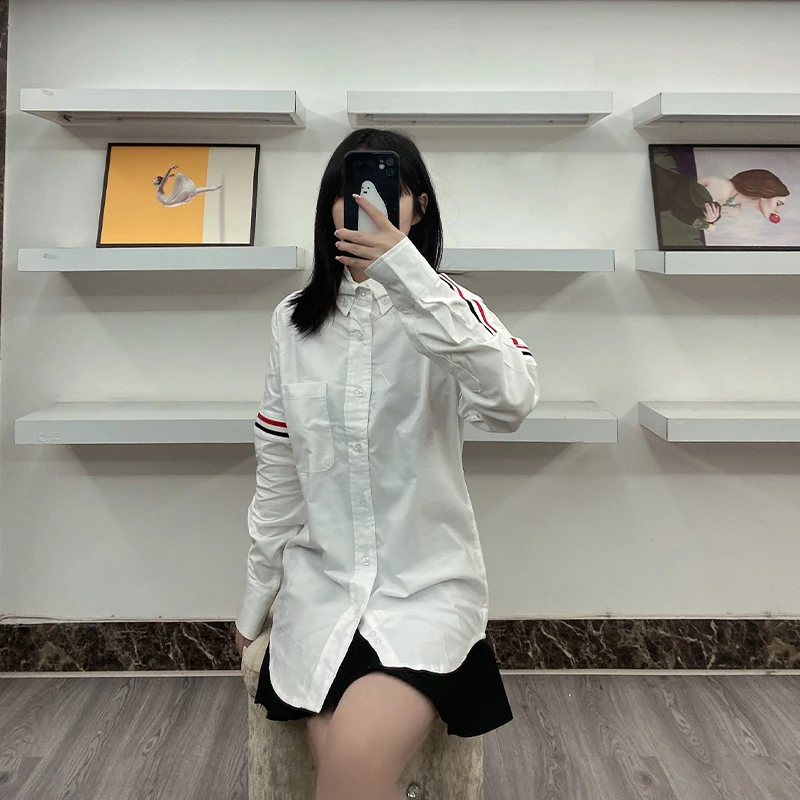 

TB TNOM Men Boutique Shirt Cotton Casual Blouse Business High Quality Korean Design Slim Oxford Turn Down TB Shirt