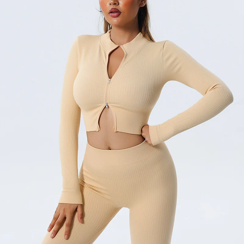 Женская одежда для йоги PINGNIAO короткий топ на молнии штаны с высокой талией