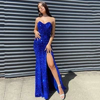 cathy 2022 new blue sequin backless lace up long prom dress sexy sweetheart side slit prom party dress vestidos de fiesta