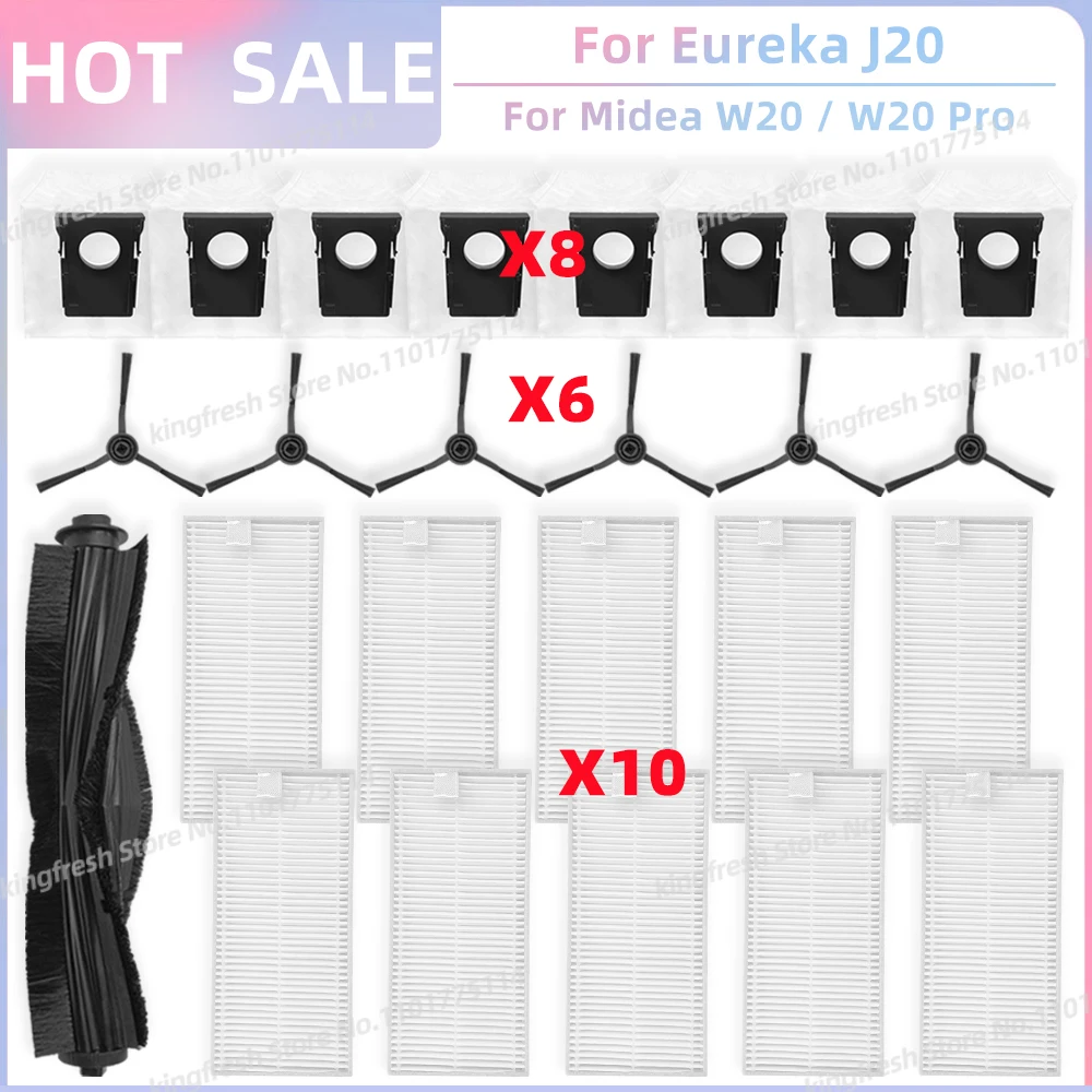 

Подходит для Eureka J20 / Midea W20 / W20 Pro Запчасти для робота-пылесоса Основной валик Боковая щетка Фильтр Hepa Мешок для пыли Аксессуары