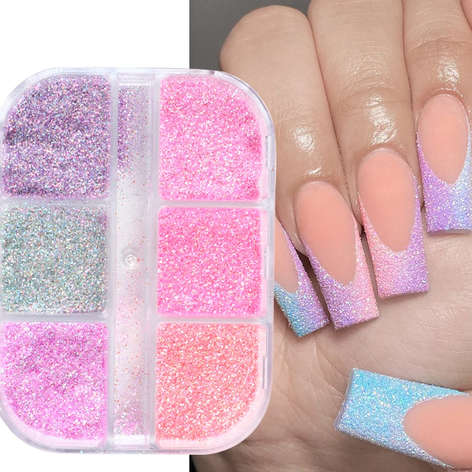 Pink Sugar Sand Nail Art Glitter Set Micro Rubbing Luminous Nail Powder Pigment For Manicure Sugar Effect Shimmer Dust LE1909-10