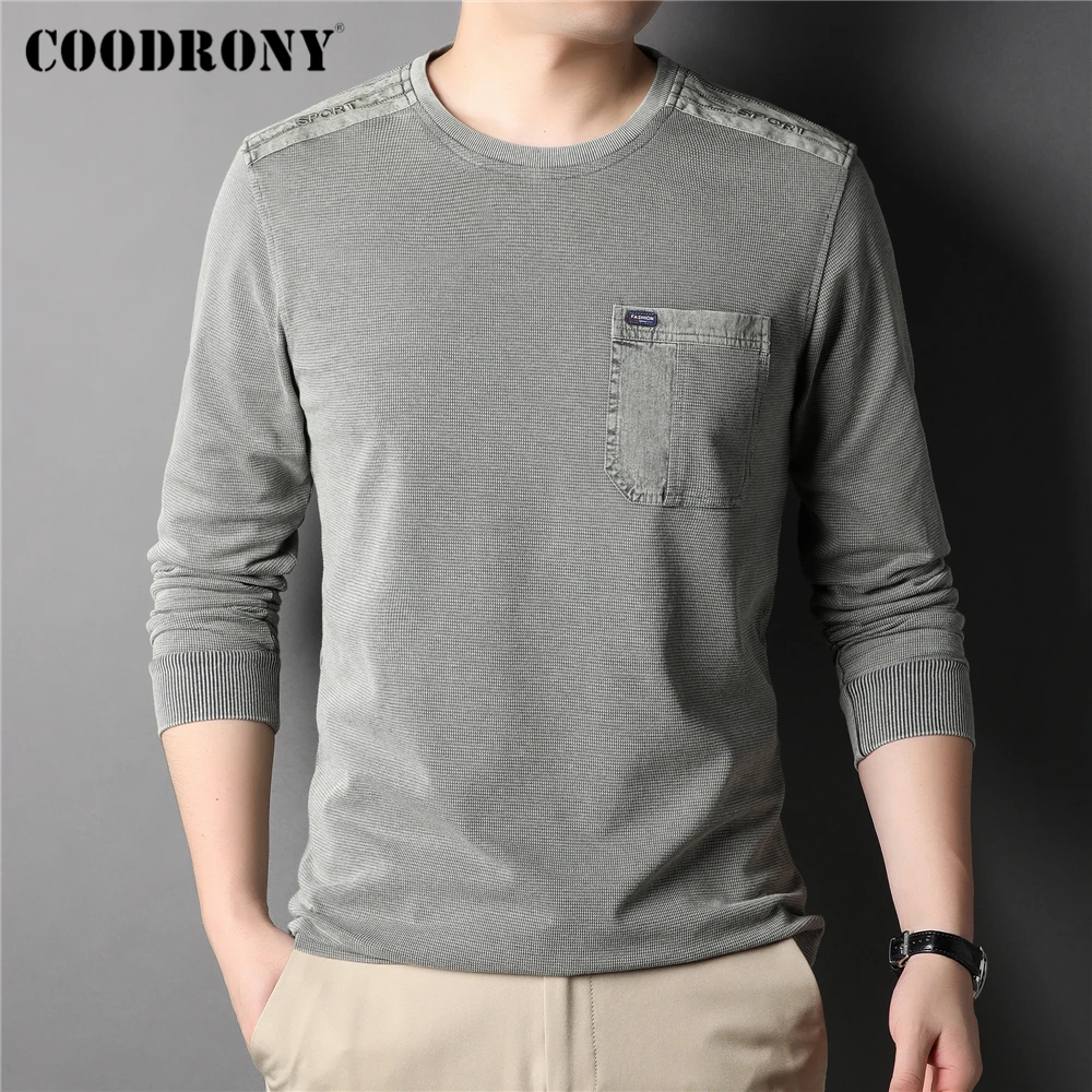 

COODRONY Brand Long Sleeve T-Shirt Men Clothing Real Pocket Cotton T Shirts Autumn Winter New Arrivals Casual O-Neck Tops Z5103