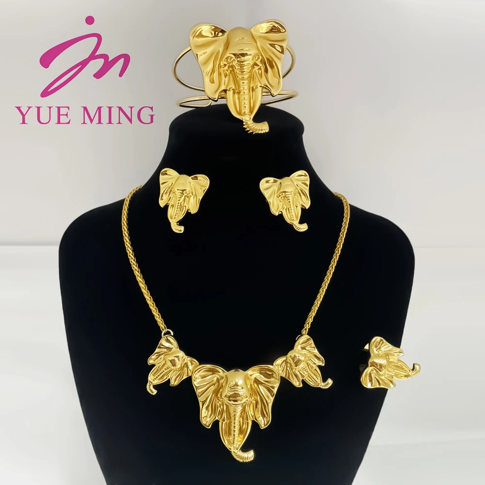 

YM Fashion Jewelry Set for Women Elephant Charm African Bride Earrings Ring Wedding Dubai Gold Color Copper Necklace Bracelet
