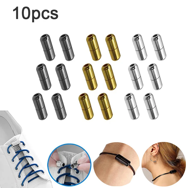 

10Pcs Elastic Laces Clasps Metal Capsule Lock Buckles Tip Ends No Tie Shoelaces Tieless Elastic Lazy Shoelace Accessries