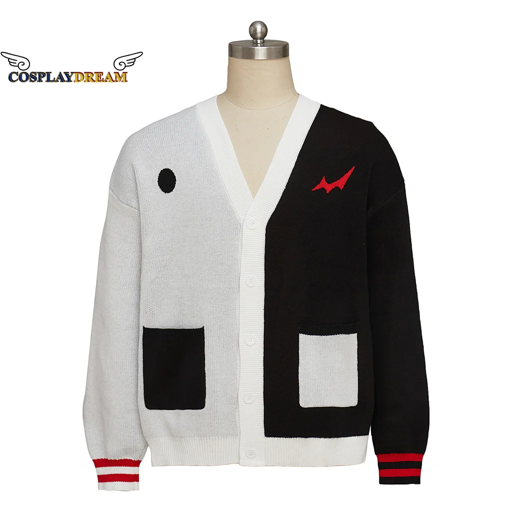 Anime Danganronpa Monokuma Cosplay Costume Unisex Cardigan Sweater Black White Bear Long Sleeve Knitted Sweater Halloween Coat