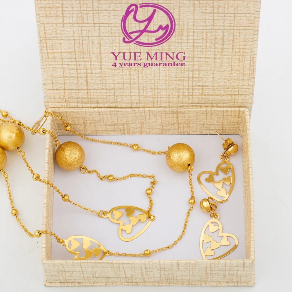 

Gold Color Heart Earrings for Women Dubai Fashion Long Necklace Set Brazil Jewellery Set With Box Wedding Party Anniversary Gift