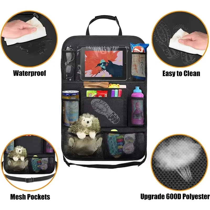 

Автомобильный органайзер на заднее сиденье, 9 карманов для хранения, защитные коврики для спинки сиденья для детей, аксессуары для малышей, хранение спинки автомобильного сиденья