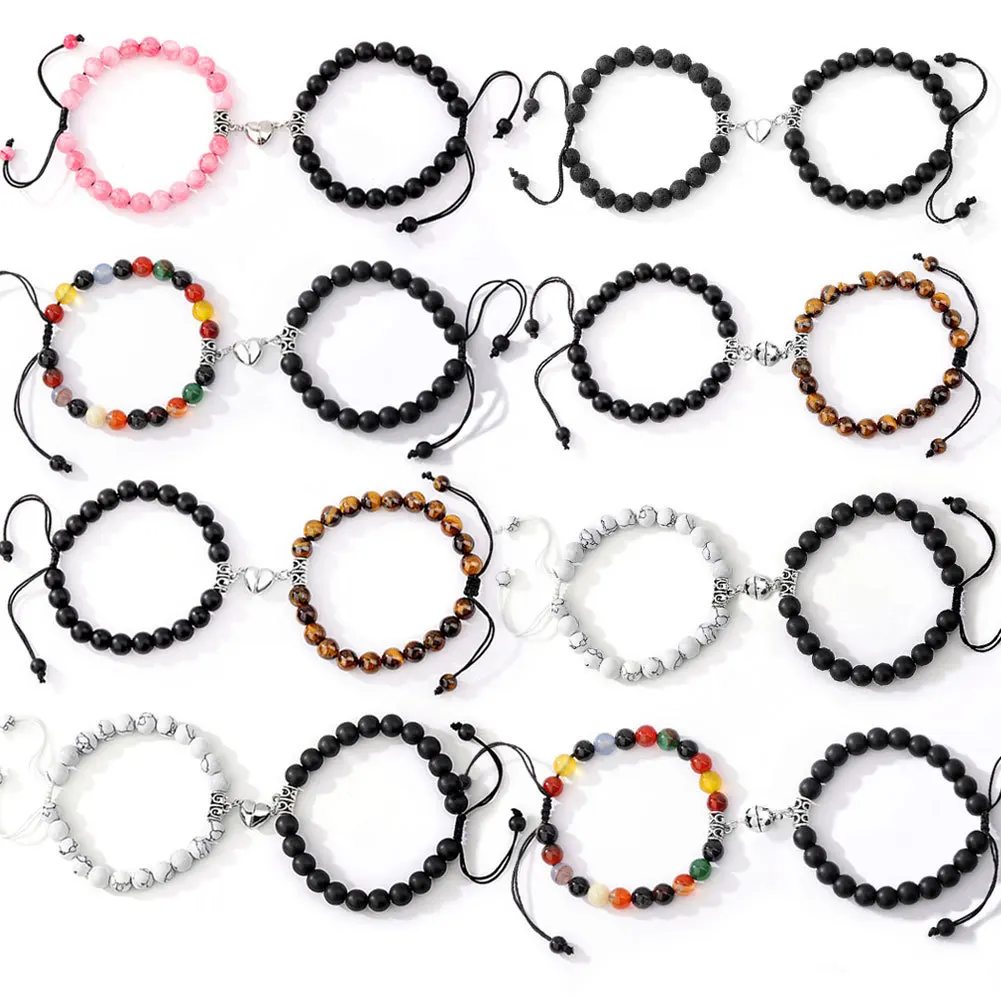 

2pcs/sets Natural Stone Beads Bracelet For Lovers Friends Charm Distance Magnet Couple Bracelets Friendship Jewelry Accessories