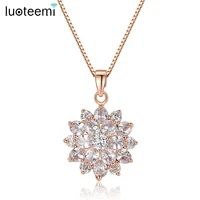luoteemi 2021 luxury new fashion rose gold color necklace for girl snow flower aaa cz costume jewelry necklace for women dropshi