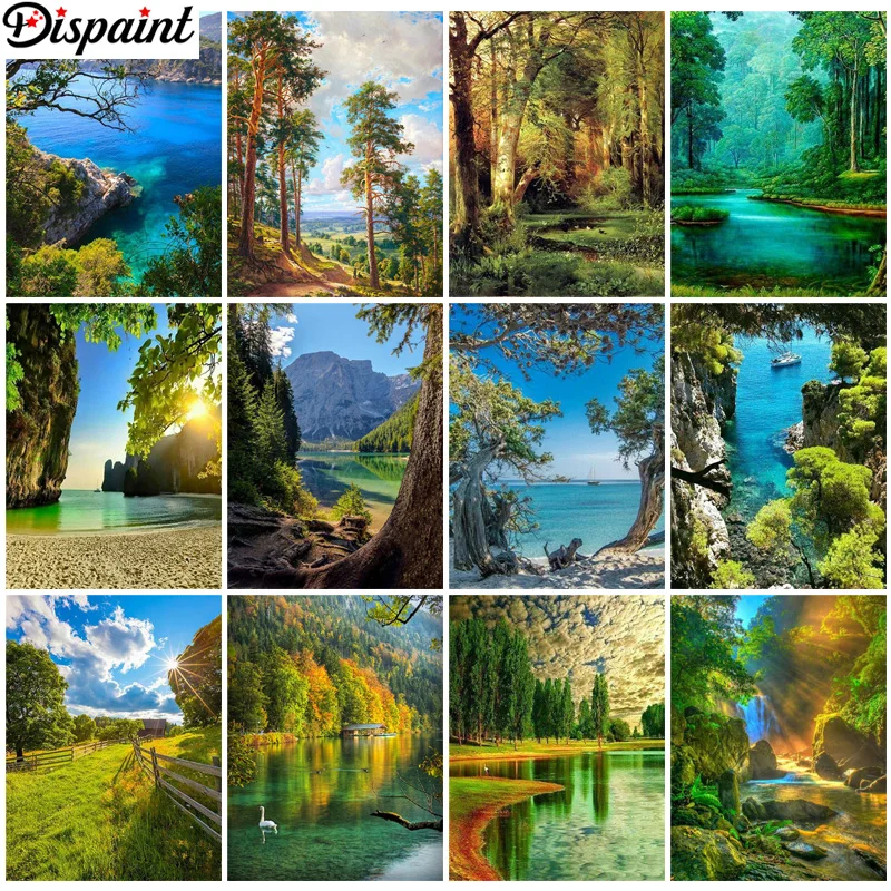 

Алмазная картина Dispaint «Озеро солнечное дерево», вышивка крестиком, фото на заказ, вышивка квадратными и круглыми стразами, домашний декор