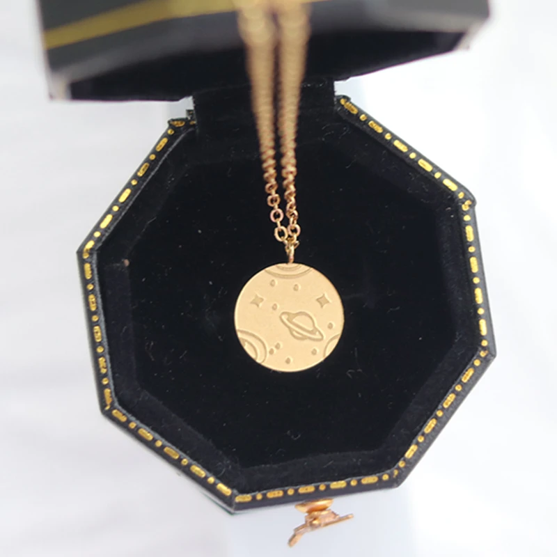 

Simple Cute Planet Gold Stainless Steel Pendant Necklace Dainty Starry Sky Jewelry