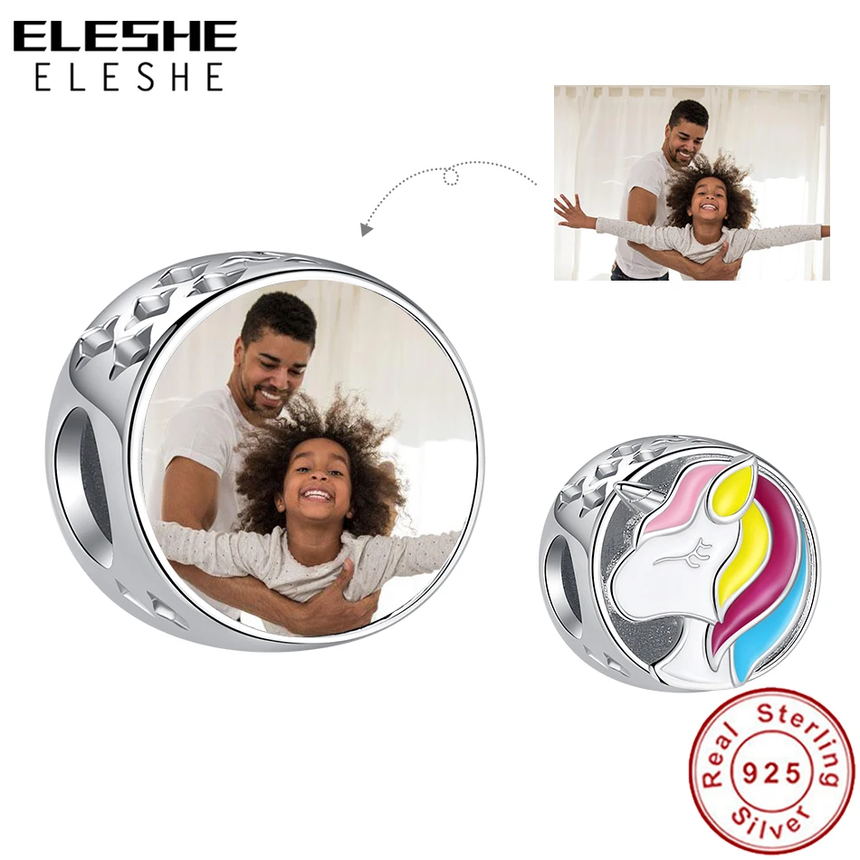 

ELESHE 925 Sterling Silver Enamel Colorful Unicorn Beads for Original Bracelet Customize Photo Charms Women Jewelry Accessories
