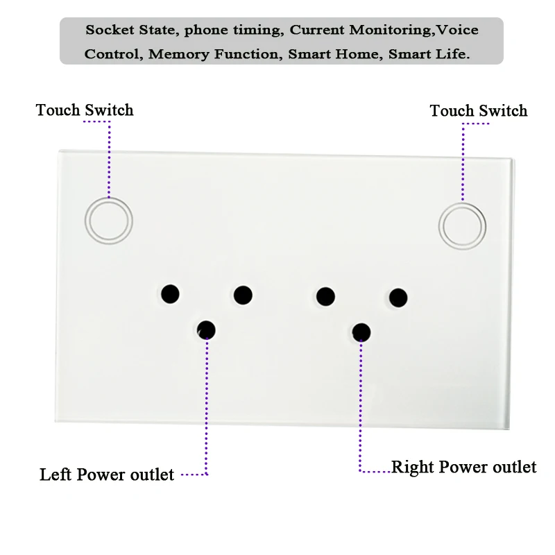 Wifi Smart Wall Socket Crystal Glass Touch Panel 250V 15A White Electric Israel Power Outlet | Electrical Sockets