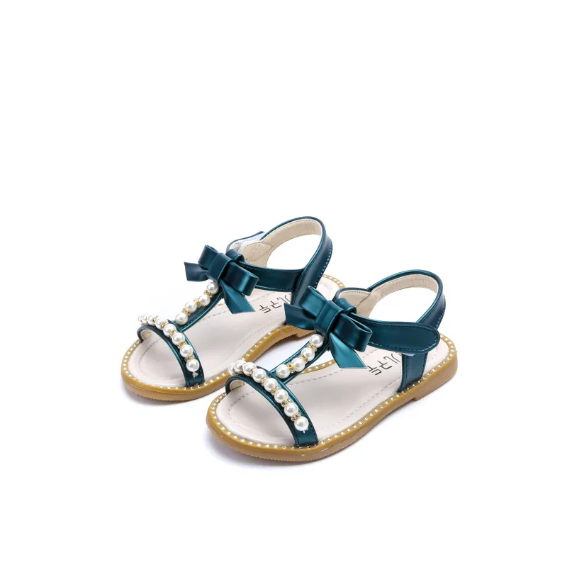 

2023 Summer Soft Bottom Flat Sandals Princess Pear Shoes Hook-loop Beach Green Color Korean Style Cute Girl Summer Shoes