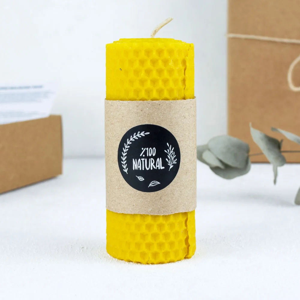 Handmade Large Natural Beeswax Candle 10 cm Length x 4 cm Di
