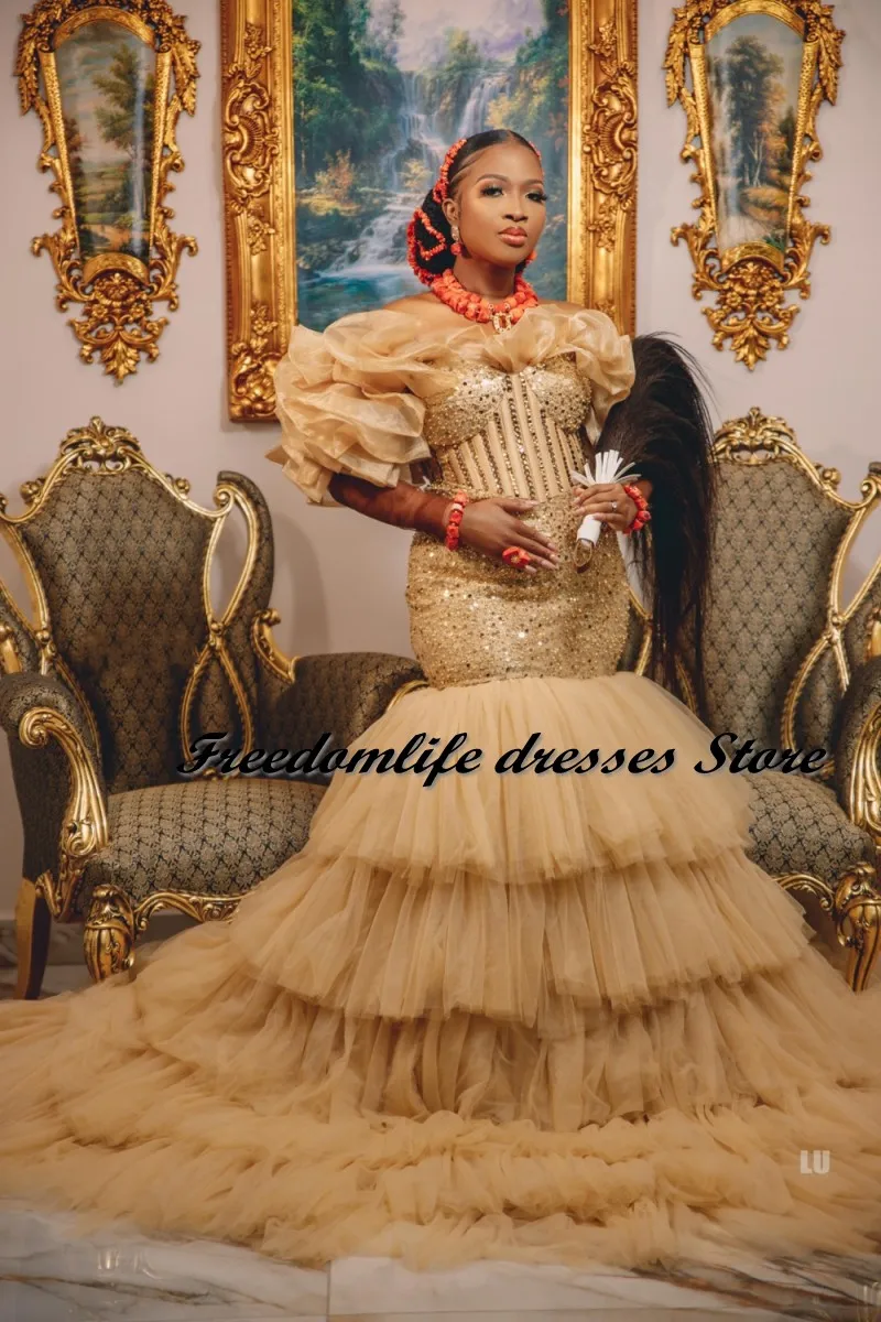 

Elegant Traditional Nigerian Wedding Reception Dresses Beading Mermaid Prom Dress African Women Party Evening Gowns