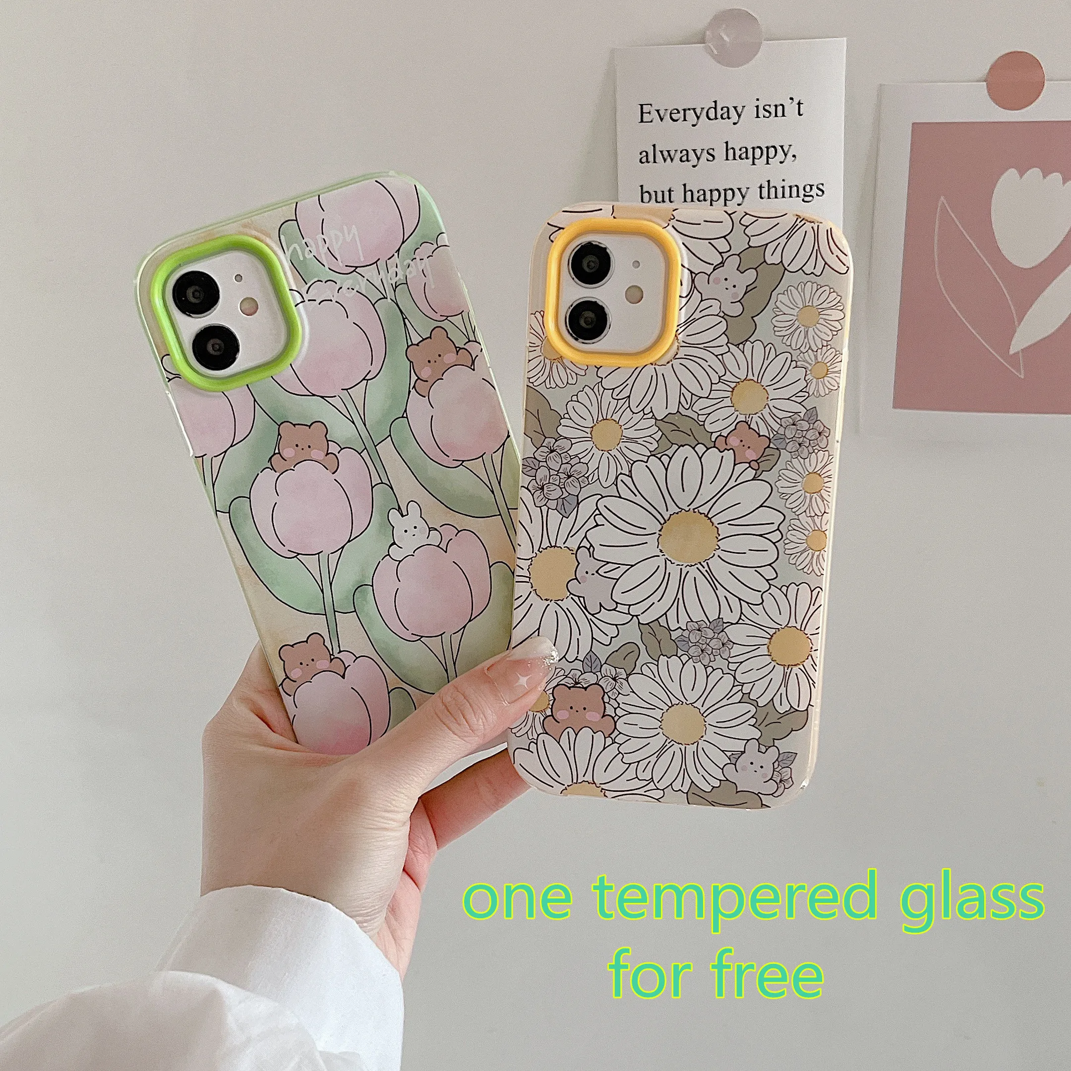 

5PCS 3 in 1 Silicone Case For iPhone 13 Pro Max Bear Tulip Chrysanthemum Silicone Cover iPhone 11 чехол на айфон iPhone XR Case