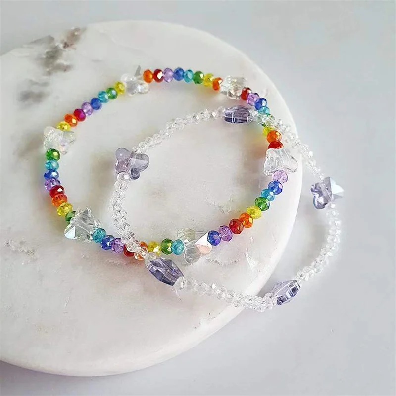 

Korean Colorful Crystal Beaded Bracelets For Women Sweet Flowers Butterfly Handmade Bracelet Fashion Wedding Party Jewelry Gifts