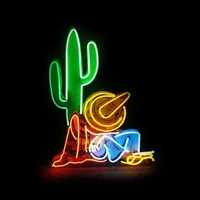 Neon Sign For Cowboy Cactus Neon Wall Light Beer Bar Room Wall Decor Neon Light Sign Glass Paint Board Handcraft Attract lights