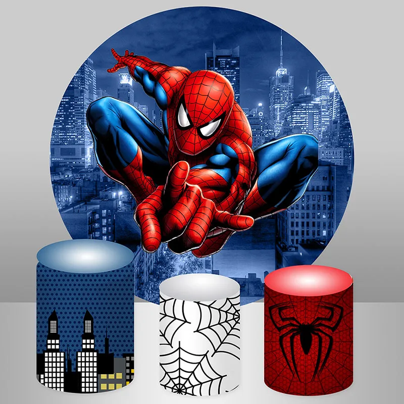 

Disney Spiderman Circle Cover Backdrop Boy 1st Birthday Photo Backdrop Superhero Theme Round Cylinder Cover Decorations Prop
