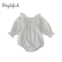 2022 autumn infant childrens clothing baby strap romper pleated long sleeve loose cotton jumpsuit