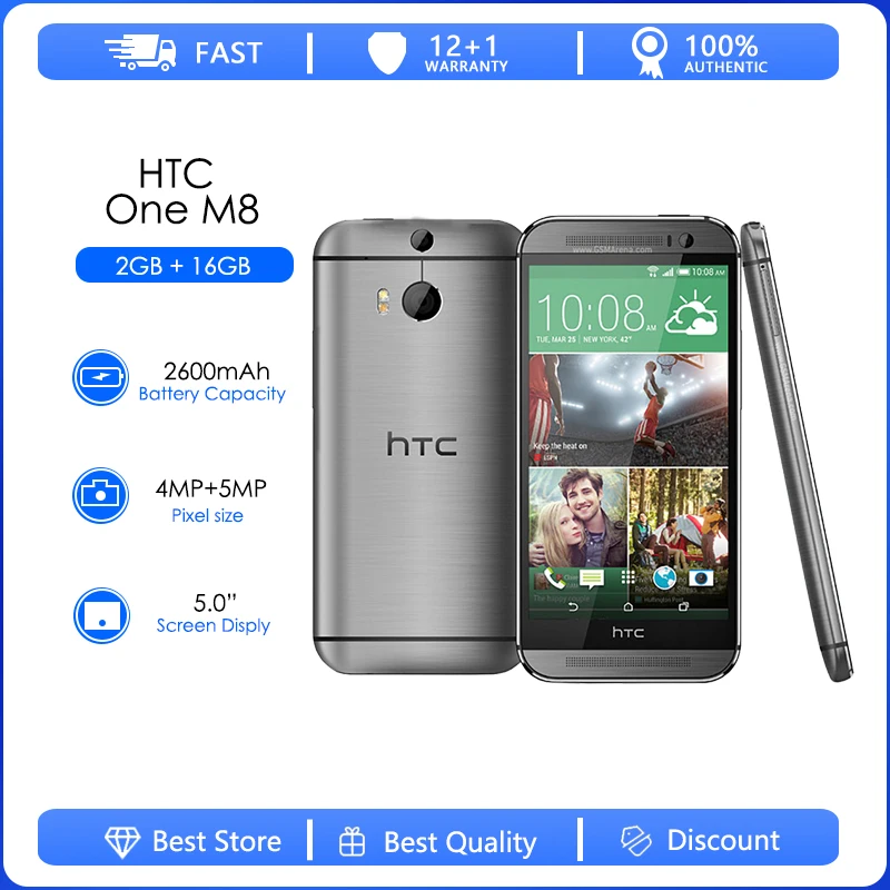 HTC one M8 Refurbished- Original  Phone Quad Core 2GB+16GB 13MP Camera 5.0 inch Android OS 4.4 SmartPhone WiFi Free shipping