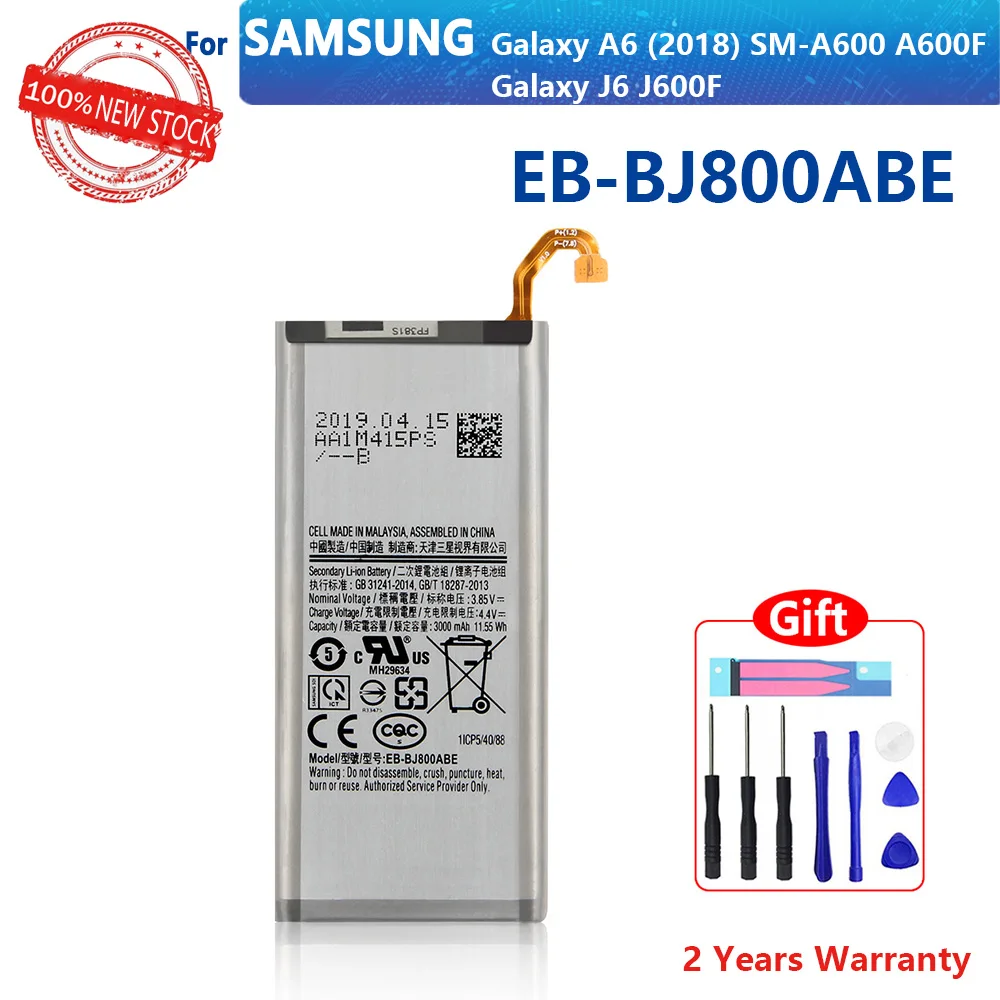 

Original Replacement Battery EB-BJ800ABE For Samsung Galaxy A6 (2018) SM-A600 A600F For Galaxy J6 J600F Batteria 3000mAh+Kits