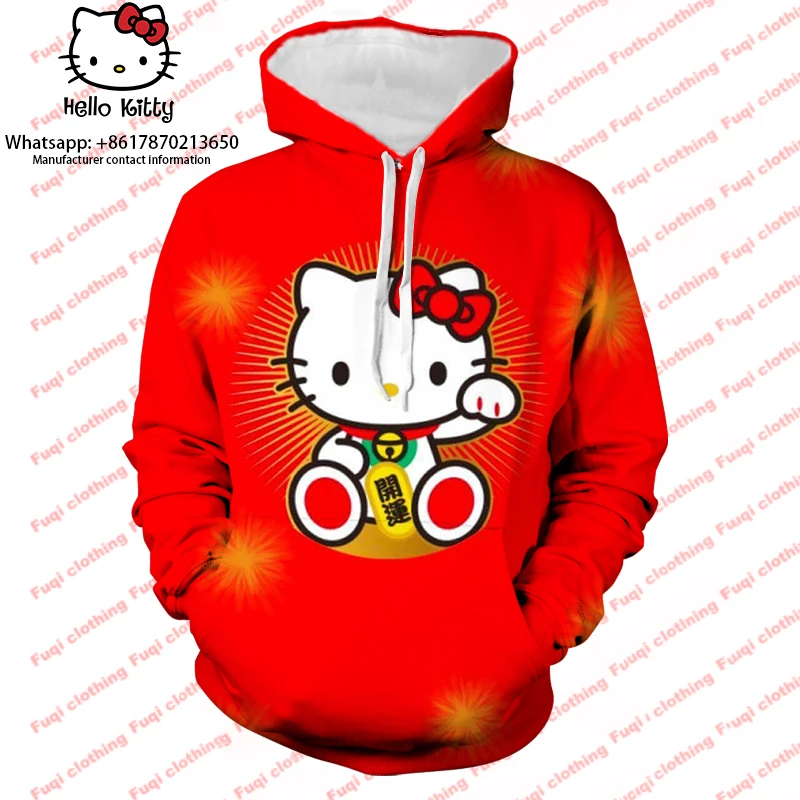 

Женский свитер с капюшоном Sanrio, Свободный Повседневный свитер с 3D принтом Hello Kitty, весна-осень 2023