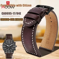 22mm genuine cowhide leather strap for citizen ca0695 17e ca4210 aw1360 stainless steel buckle men brown bracelet watch band