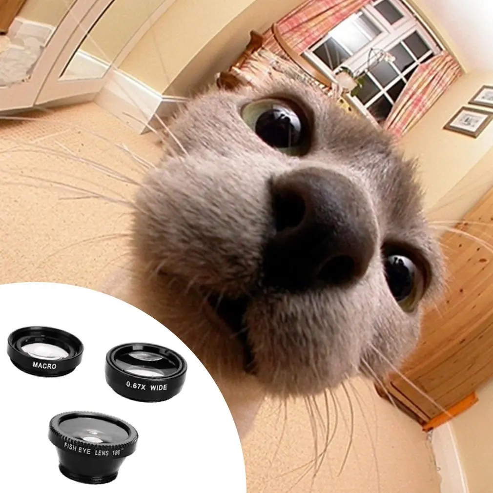 3-in-1 Multifunctional Phone Lens Kit Fish Lens+Macro Lens + Wide Angle Lens Transform Phone Into Professional Camera
