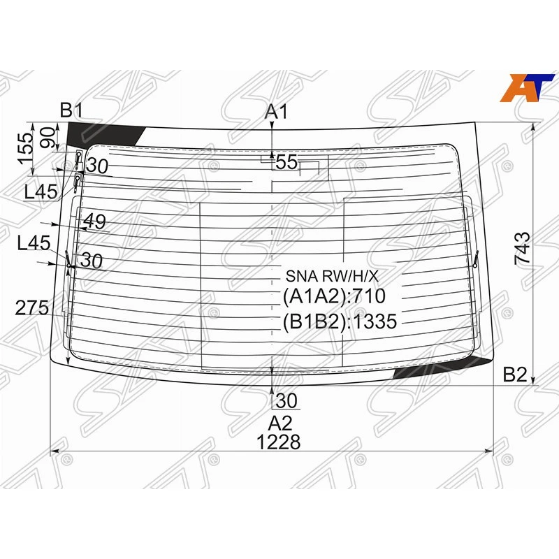Стекло заднее для Honda Civic 4D (2005-2011) SAT SPG-SNA RW/H/X