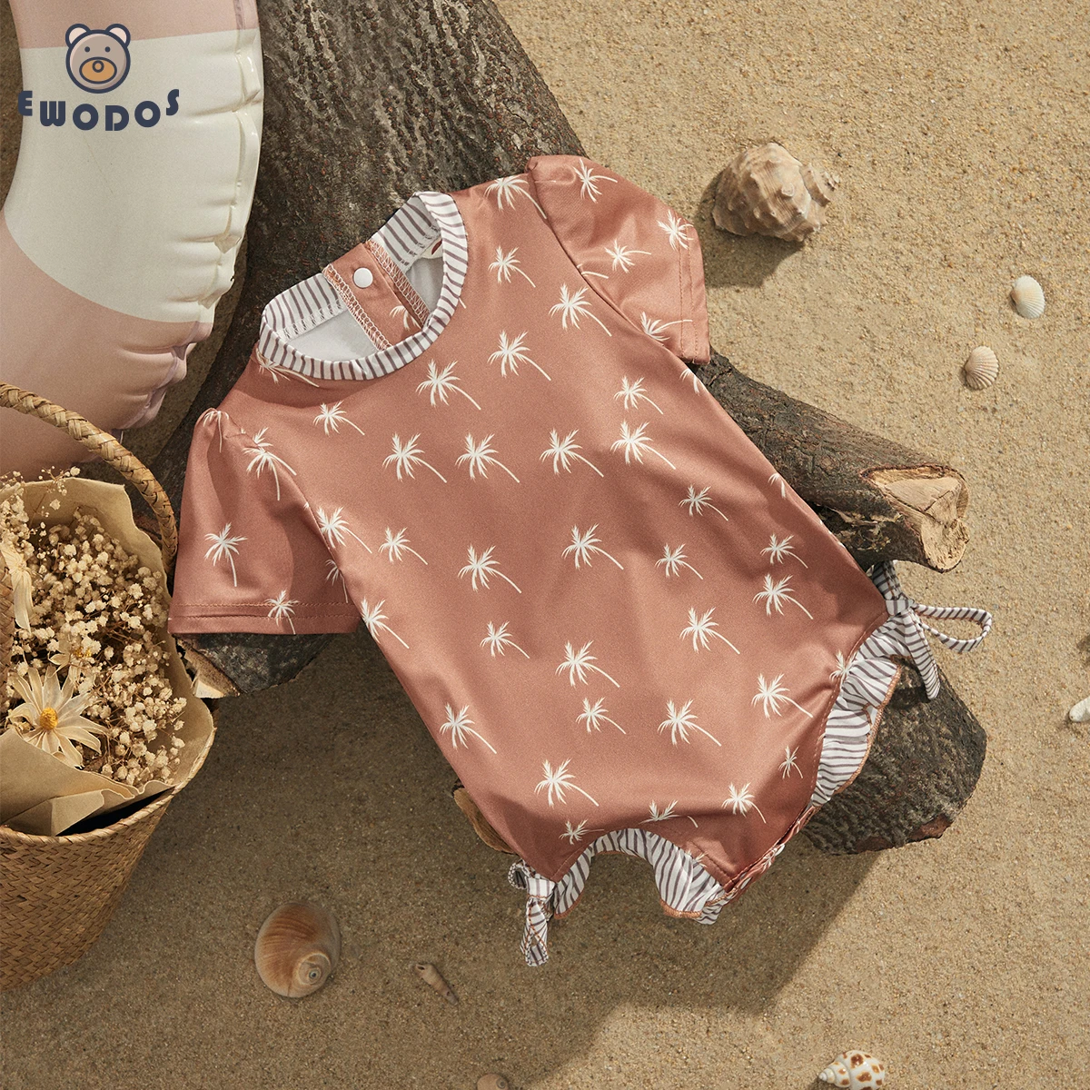 

EWODOS 0-18 Months Infant Baby Girls Swimsuit Coconut Tree Print Short Sleeve Crew Neck Bowknot Swimwear Summer Bathing Suit