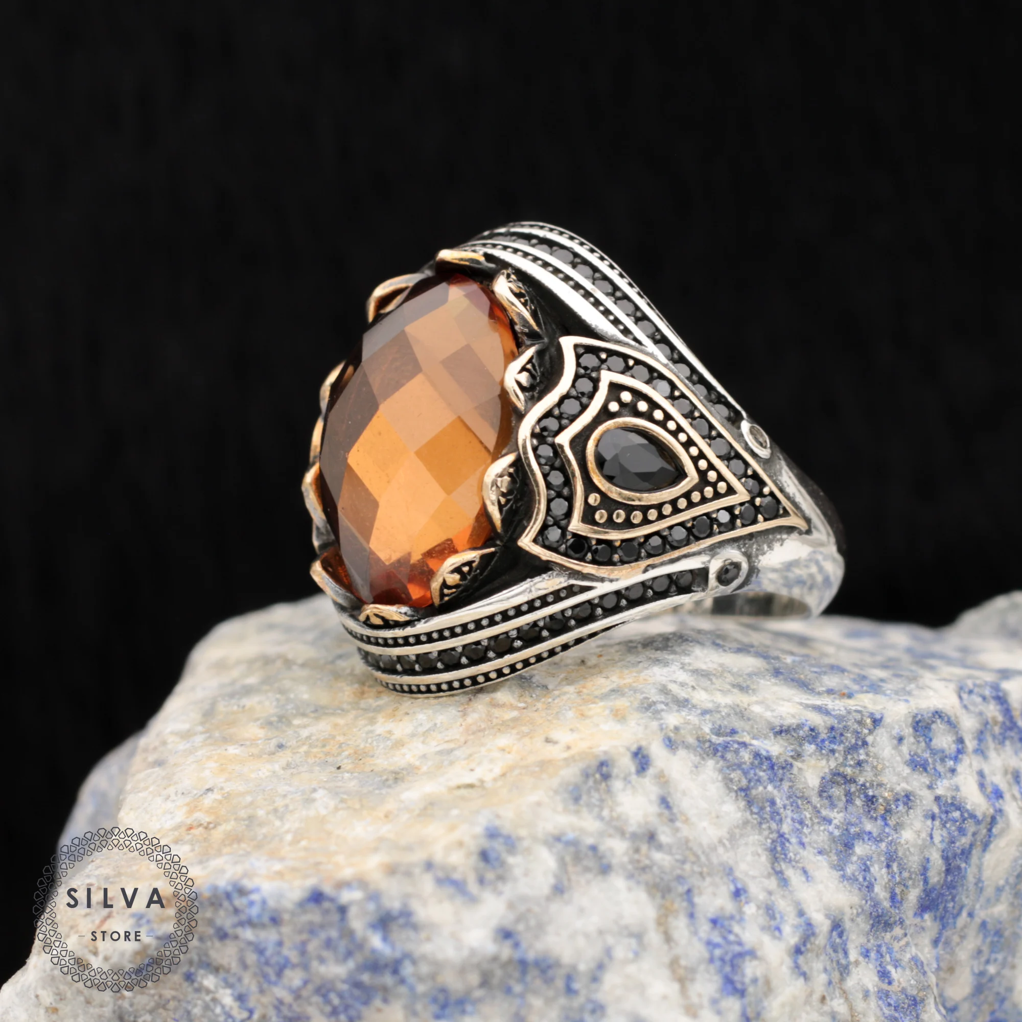 Real Sterling 925 Silver Men's Ring With Sultanite Stone High Quality Turkish Style Gift Man Jewellery Stamped With Silver