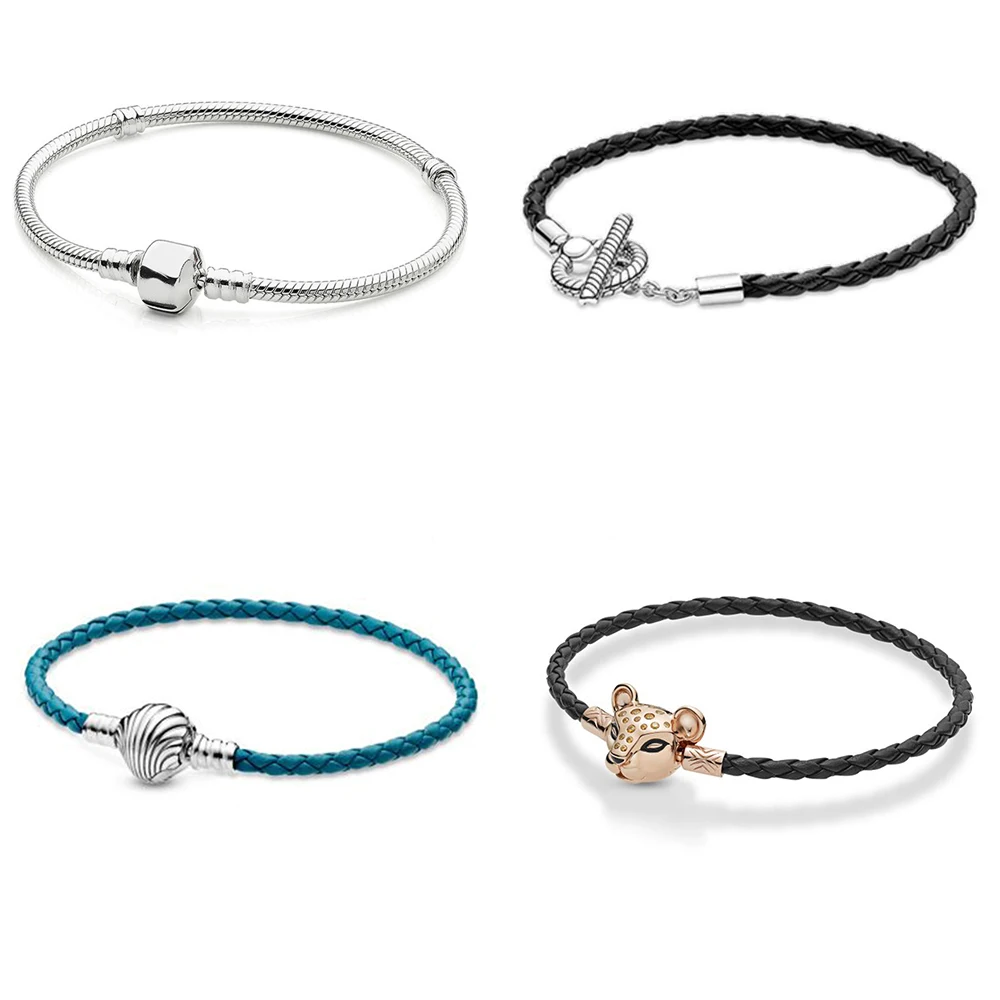 

Bracelet 925 Sterling Silver Crown Snake Chain Bracelet Women's Suit Original Disc Charm Bead Jewelry Gift