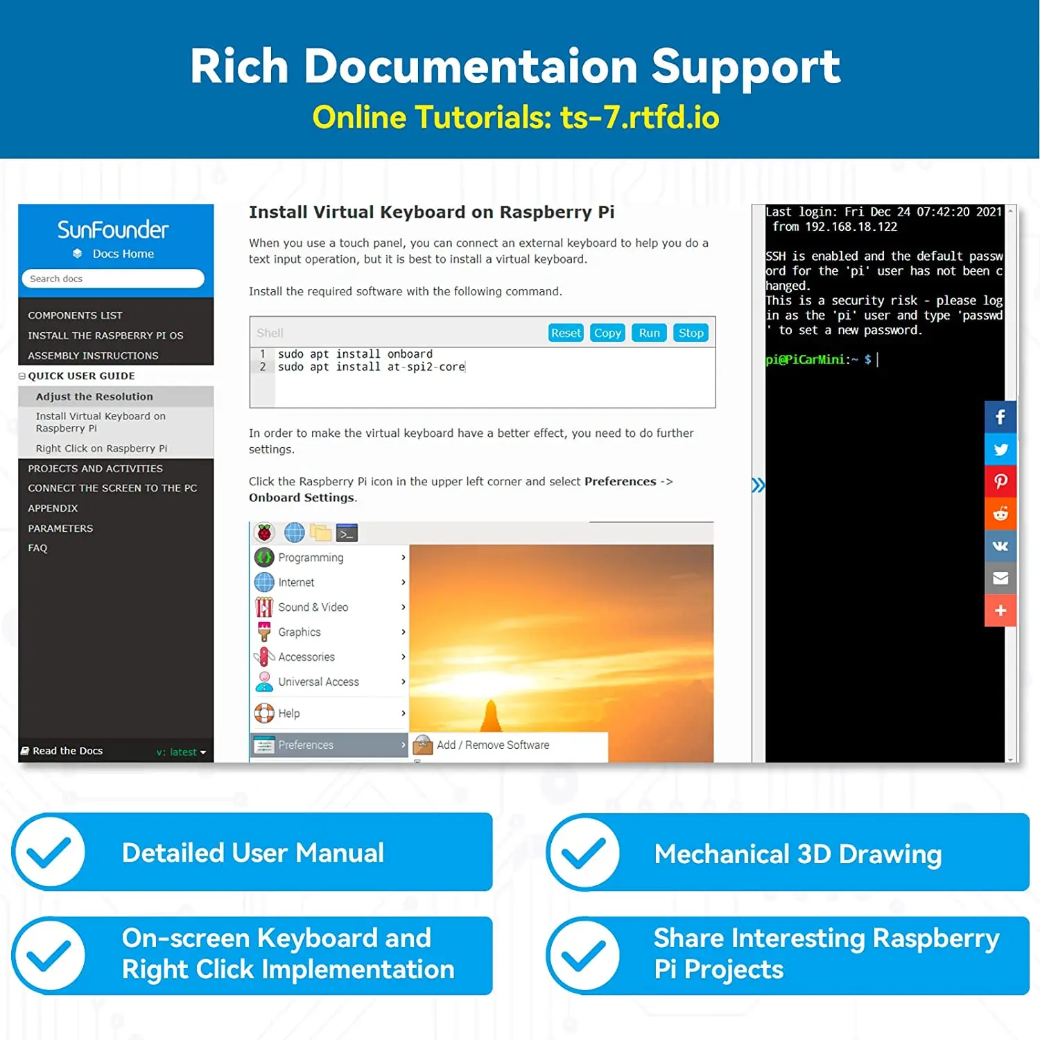 SunFounder Raspberry Pi 4 сенсорный экран 7 дюймов HDMI 1024 × 600 USB IPS ЖК-дисплей монитор для -