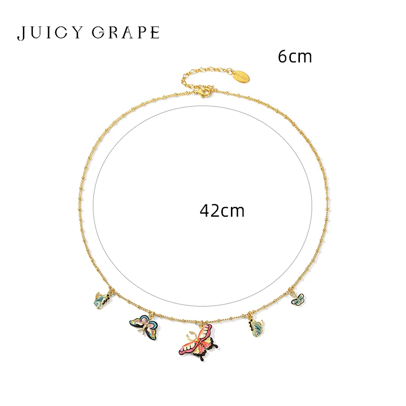 Ожерелье с подвеской в виде бабочки эмалью и виноградом