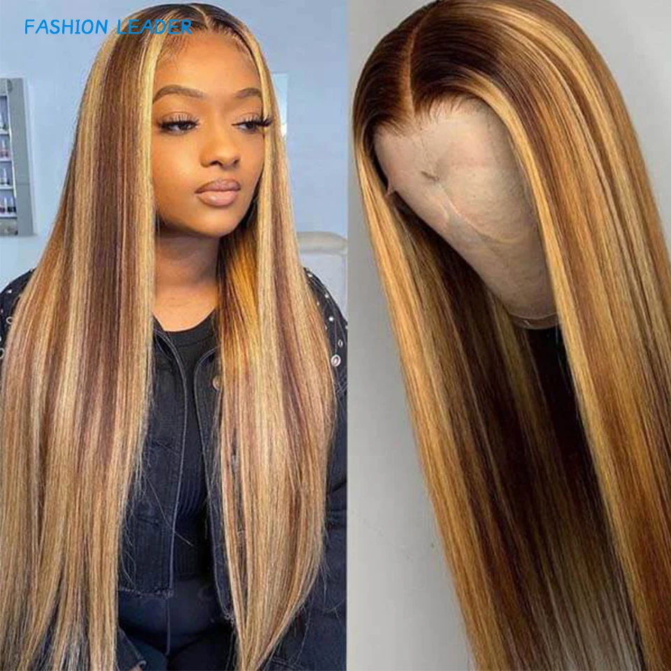 

30 Inch Straight Highlight Lace Front Human Hair 13x4x1 Lace Front Wig Brazilian Remy 180% Honey Blonde Colored Wigs For Women