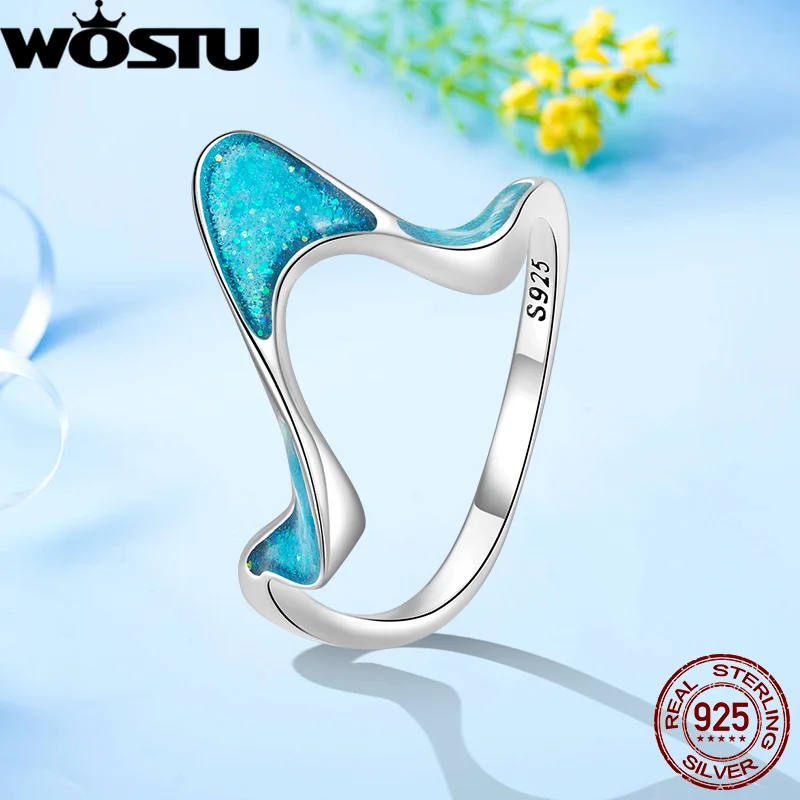 WOSTU стерлингового серебра 925 пробы 3D волнистый стиль синие кольца для женщин