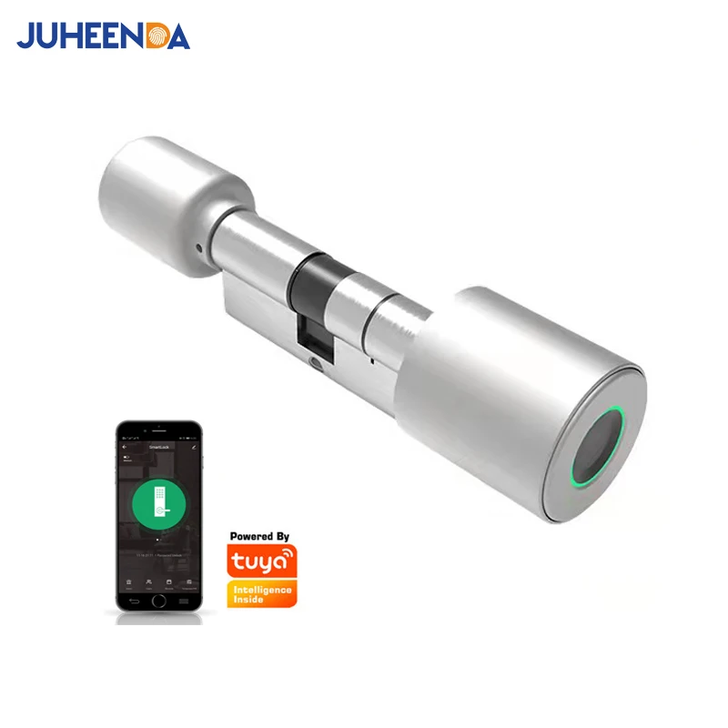 Juheenda Tuya Smart Cylinder Lock Electronic Bluetooth APP Remote Biometric Fingerprint Lock Anti-Theft Security Home Door Lock