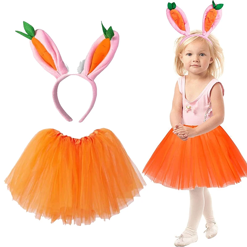 

Cute Rabbit Ears Orange Tutu Skirt Cosplay For Child Headband Girls Easter Bunny Costume