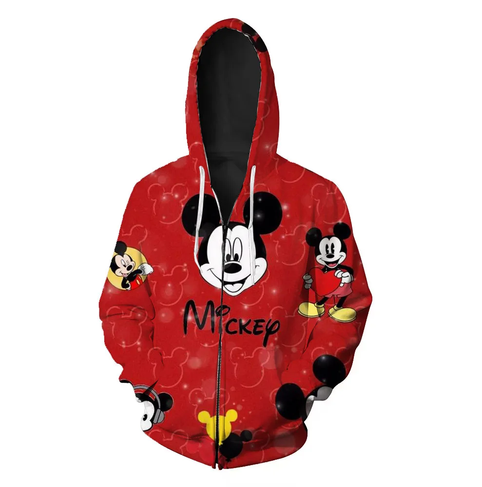 

Ladies Zip Hoodie Disney Casual Sweatshirt Ladies Mickey and Minnie Pattern Fall Long Sleeve Pocket Fashion Streetwear